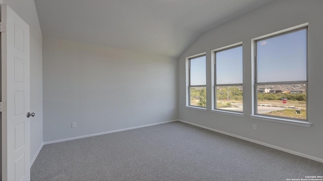 empty room with carpet floors and vaulted ceiling