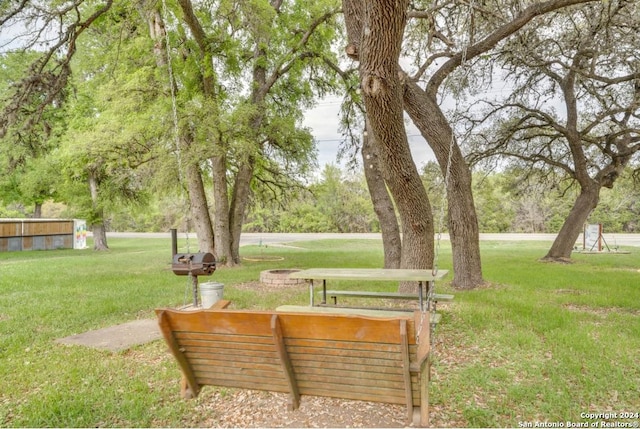 view of yard with a fire pit