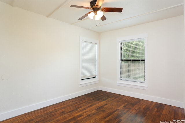 empty room with wood-type flooring and ceiling fan