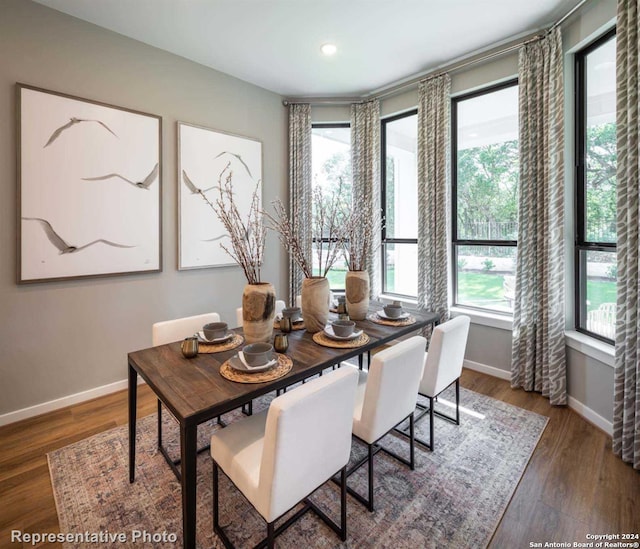 dining area featuring dark hardwood / wood-style flooring and plenty of natural light