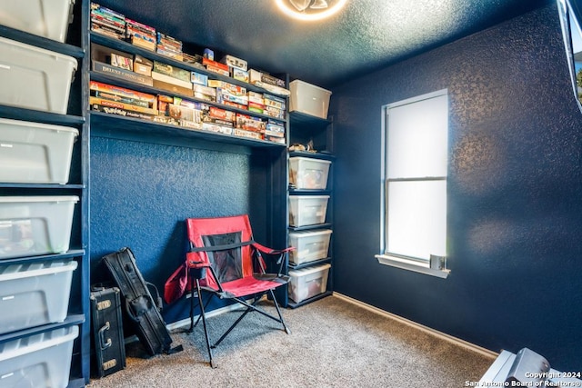 interior space with a textured ceiling