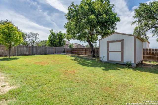 view of yard with a storage unit