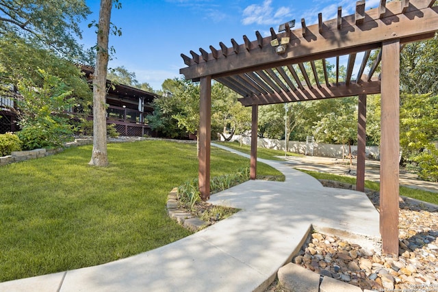 view of yard with a pergola and a patio area