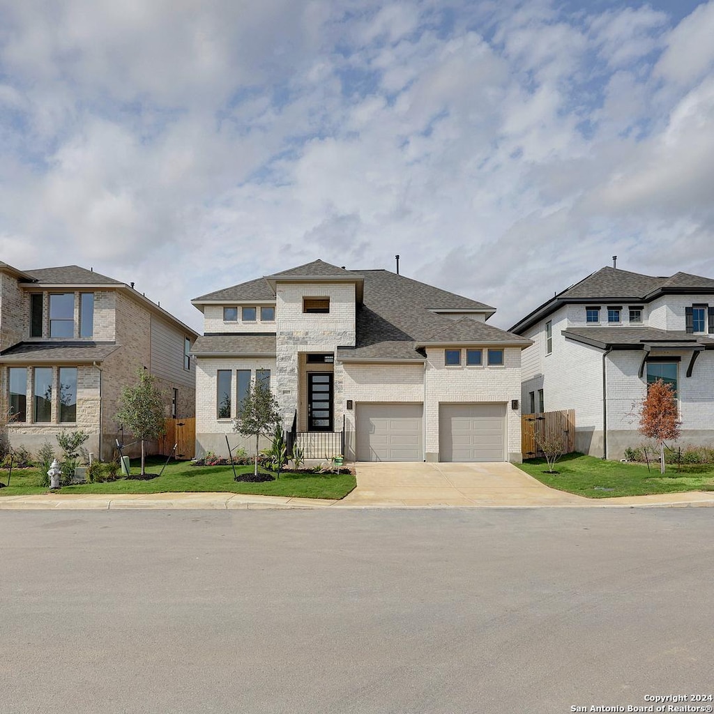 prairie-style home with a garage