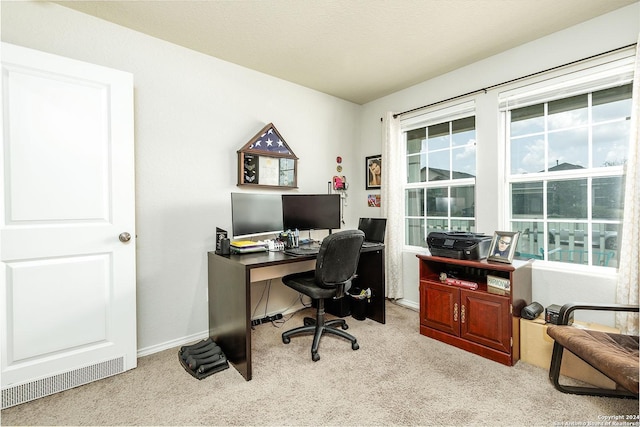 office area with light colored carpet