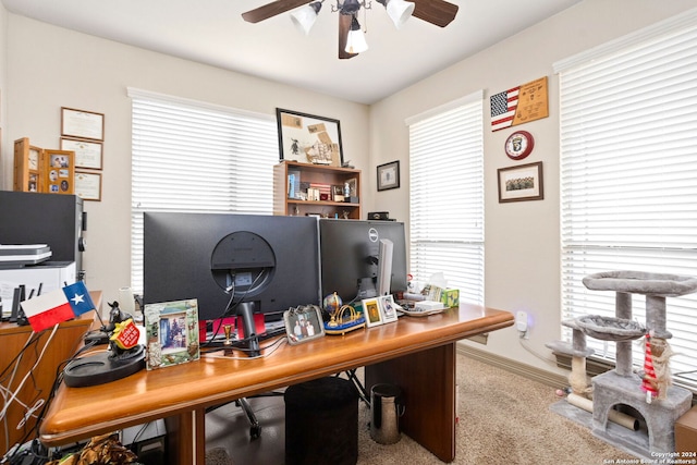1007 Boulder Cyn, San Antonio, TX 78260 - office area with carpet floors, a ceiling fan, and baseboards