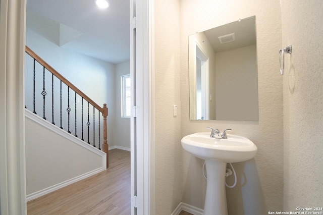 bathroom with hardwood / wood-style floors