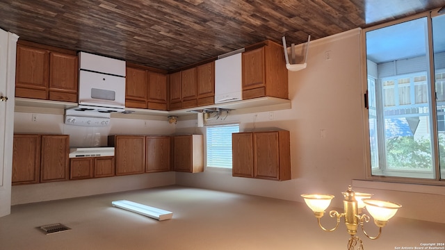 kitchen with a chandelier