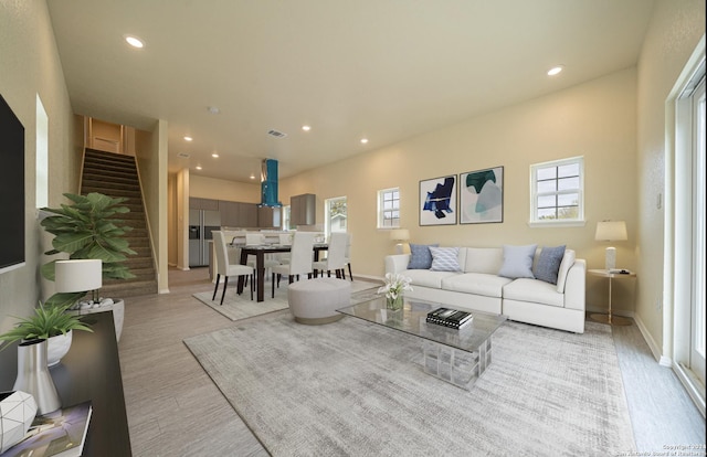 living room featuring light hardwood / wood-style flooring