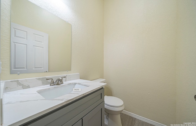 bathroom featuring vanity, toilet, and wood-type flooring