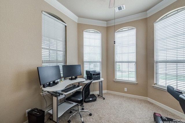 view of carpeted office space