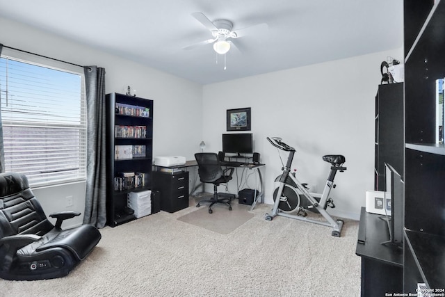 office area with ceiling fan