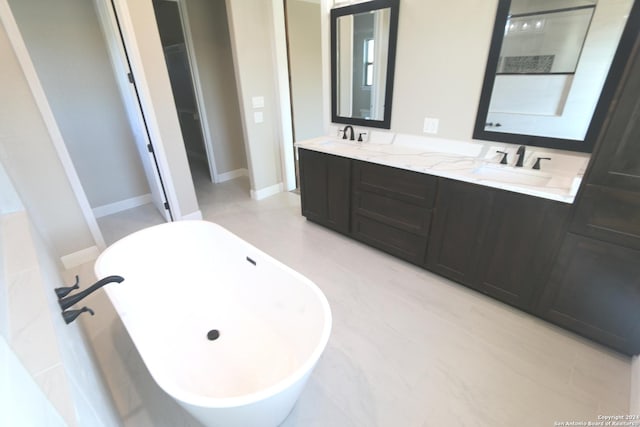 bathroom featuring vanity and plus walk in shower