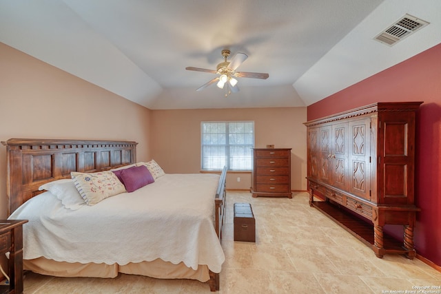 bedroom featuring vaulted ceiling and ceiling fan