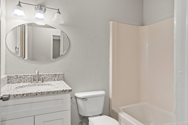 full bathroom with vanity, toilet, and bathing tub / shower combination