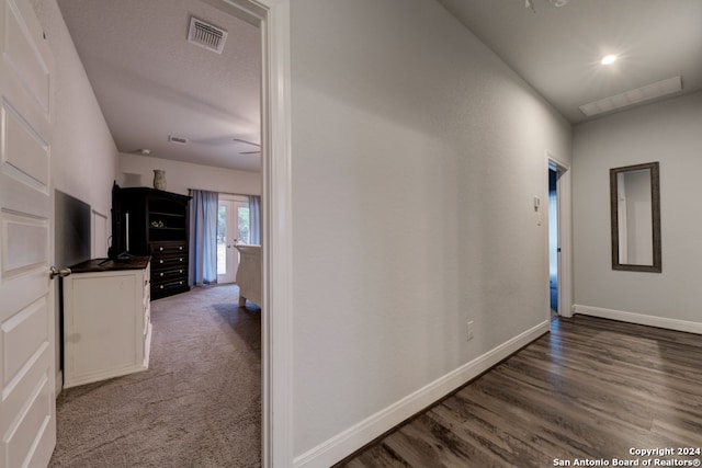 hallway with carpet flooring