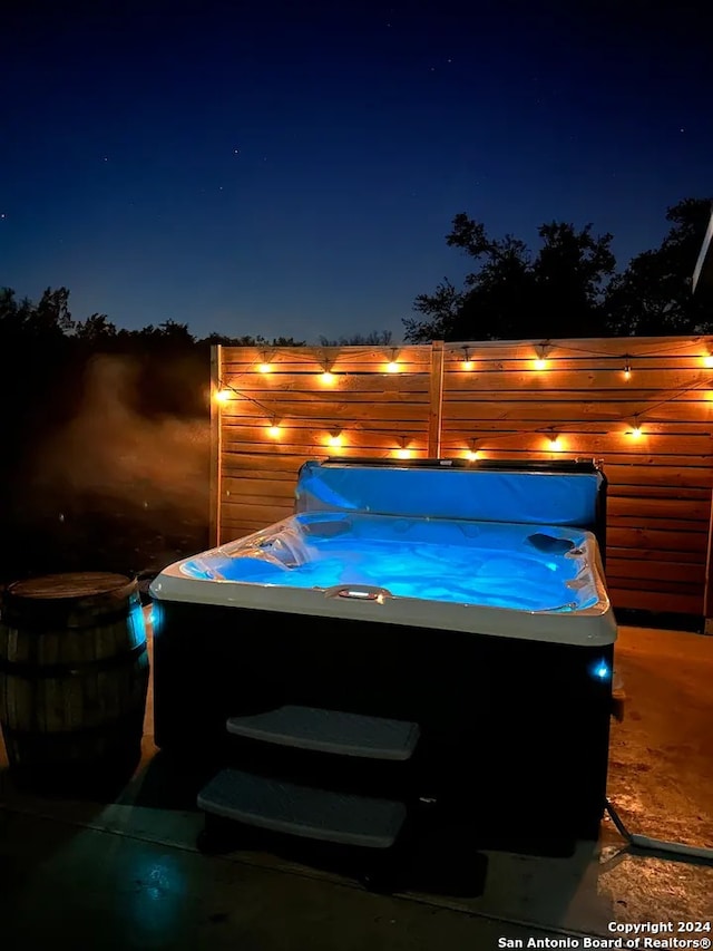 view of patio at night