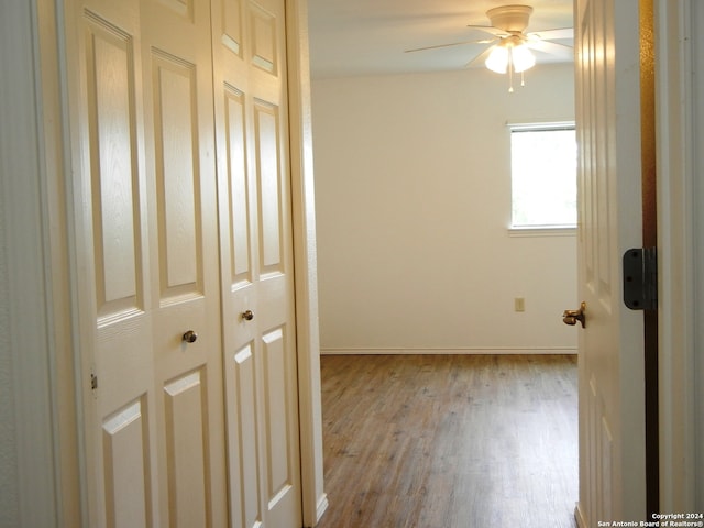 interior space featuring ceiling fan and light hardwood / wood-style floors