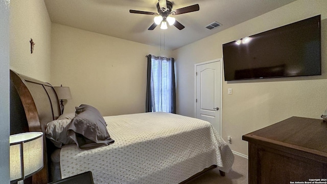 bedroom with carpet floors and ceiling fan