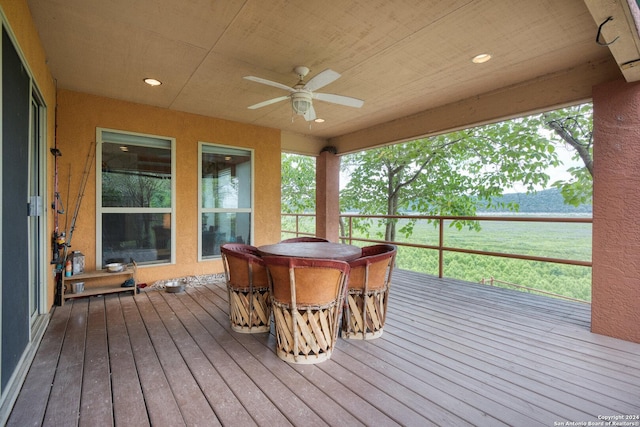 696 Faurie Rd, Lakehills, TX 78063 - wooden deck featuring a ceiling fan
