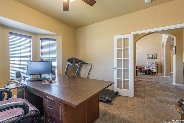 217 Meadowlark Ln, Mcqueeney, TX 78123 - carpeted office space featuring french doors and ceiling fan