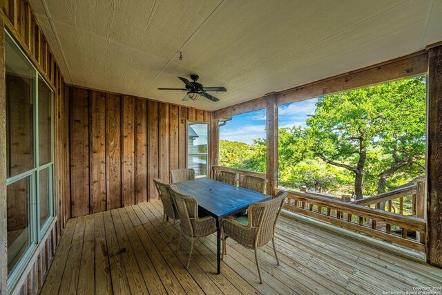 wooden terrace with ceiling fan