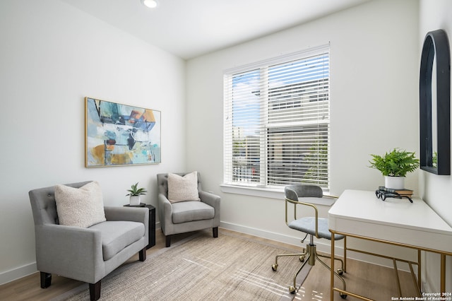 office with light hardwood / wood-style flooring