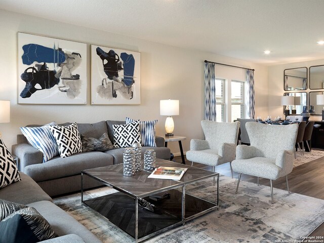 living room with hardwood / wood-style flooring