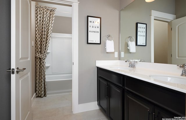 4805 Whaler, San Antonio, TX 78245 - bathroom featuring tile patterned floors, vanity, and shower / bath combo with shower curtain