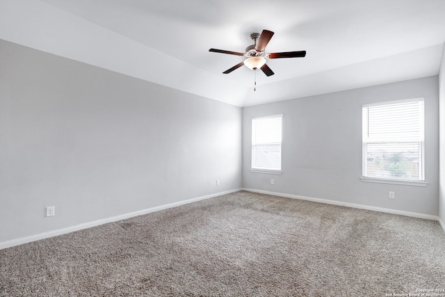 carpeted spare room with ceiling fan and a wealth of natural light