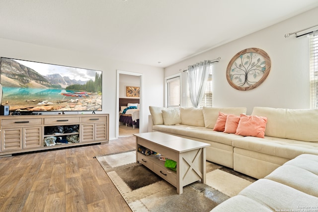 living room featuring light wood-type flooring