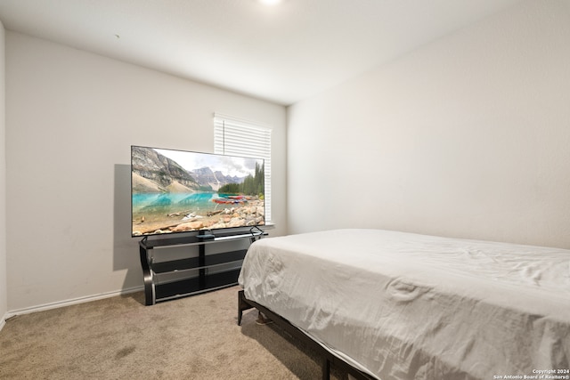 bedroom with light colored carpet