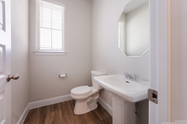 bathroom with wood-type flooring and toilet