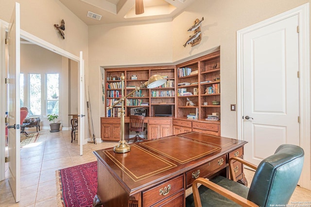 office with light tile patterned floors