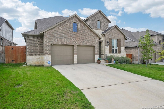 view of front facade featuring a garage and a front lawn