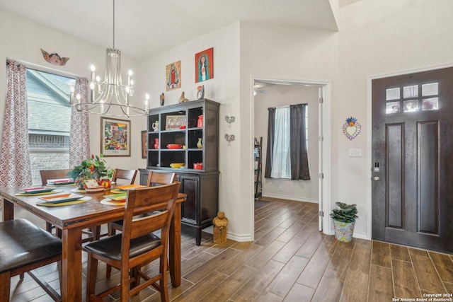 dining room with a notable chandelier