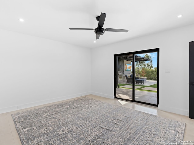 unfurnished room featuring baseboards, ceiling fan, and recessed lighting