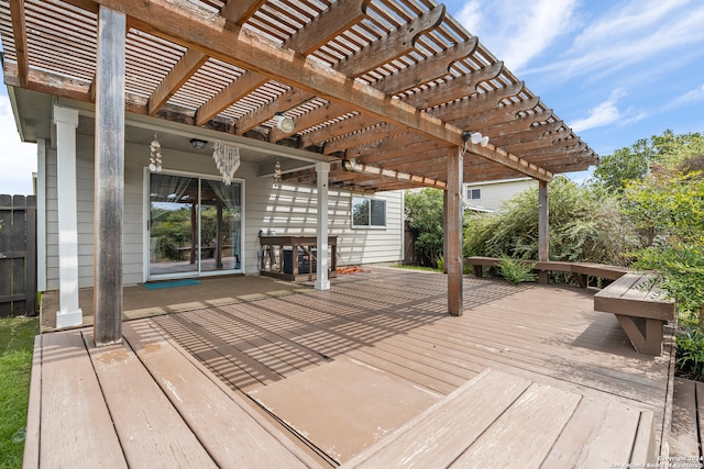 wooden terrace featuring a pergola