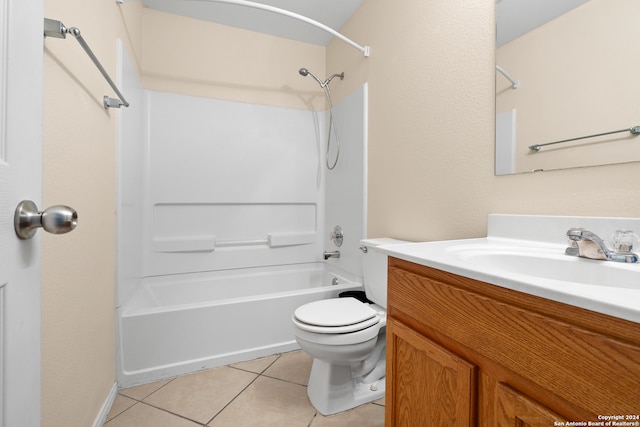 full bathroom featuring shower / bathing tub combination, tile patterned floors, toilet, and vanity