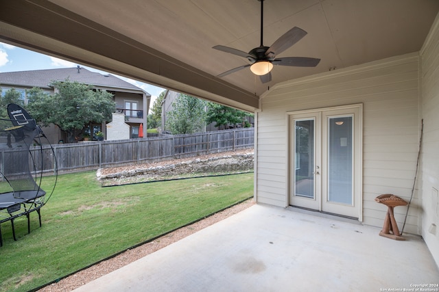 view of patio / terrace with french doors and ceiling fan