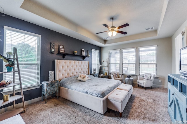 3218 Lilly Flower, San Antonio, TX 78253 - carpeted bedroom with a tray ceiling, baseboards, and a ceiling fan