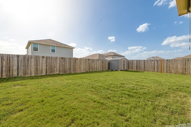 view of yard featuring a storage shed