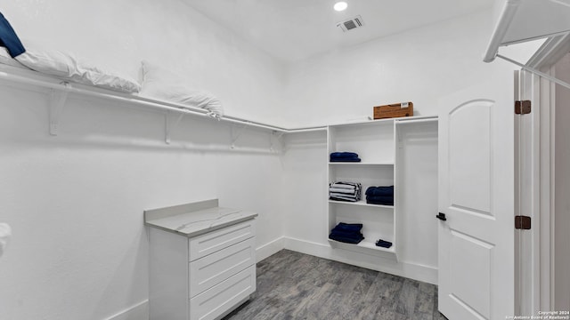 spacious closet featuring dark hardwood / wood-style floors