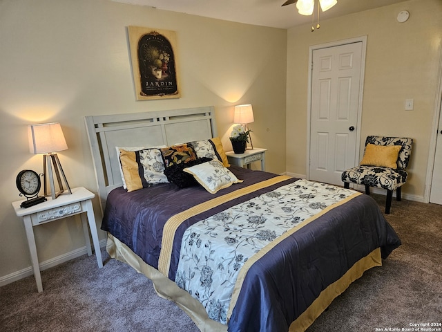 bedroom with carpet floors and ceiling fan