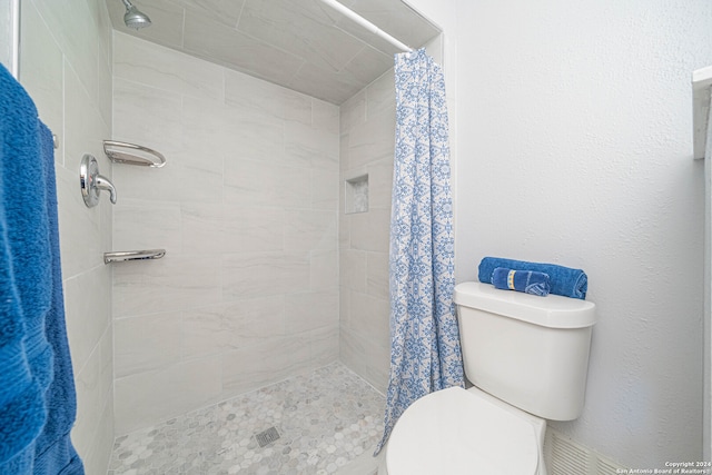 bathroom featuring toilet and a shower with curtain