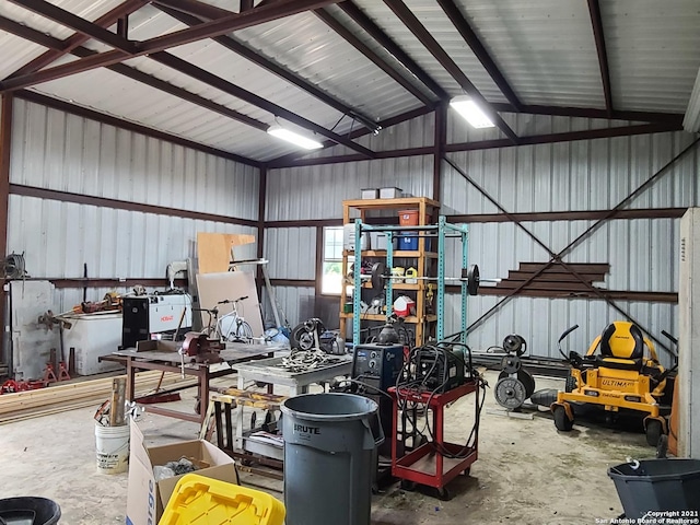 garage with metal wall