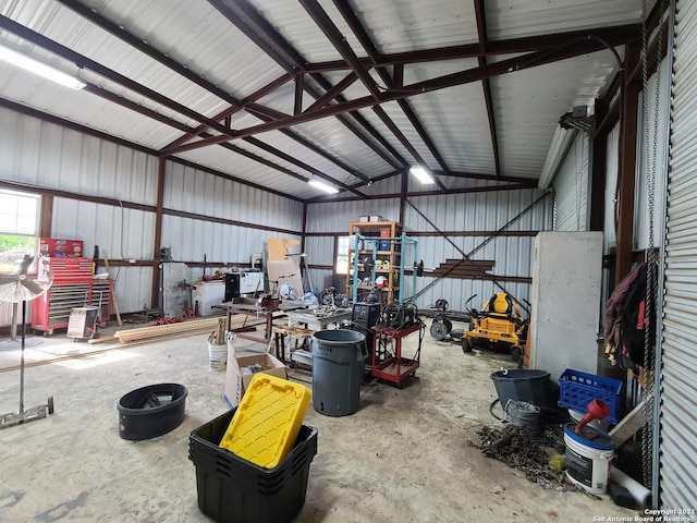 garage with metal wall