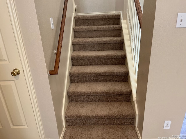 staircase with carpet flooring