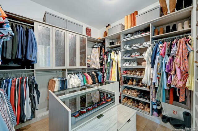 spacious closet featuring light hardwood / wood-style flooring