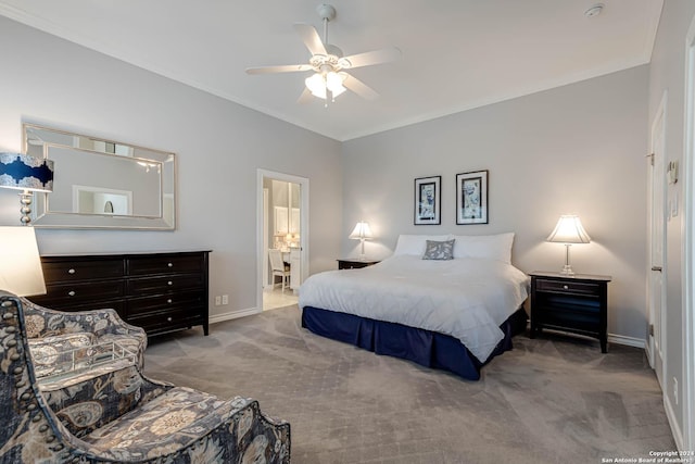 24434 Blanco Rd, San Antonio, TX 78260 - carpeted bedroom featuring connected bathroom, baseboards, and a ceiling fan